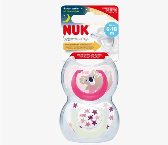 NUK ヌーク スター デイ&ナイト おしゃぶり ピンク/ホワイト サイズ2 6〜18ヶ月 2個