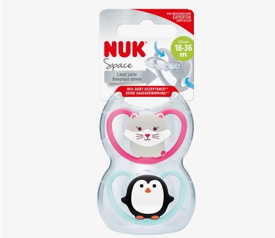 NUK ヌーク スペース おしゃぶり ピンク/ミントグリーン サイズ3 18〜36ヶ月 2個