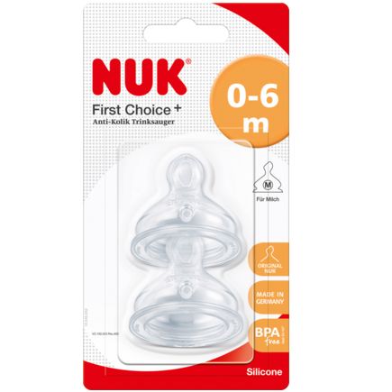 Nuk 乳首 ファーストチョイス+ シリコン製 0〜6か月 穴サイズM (乳食品用) 2個