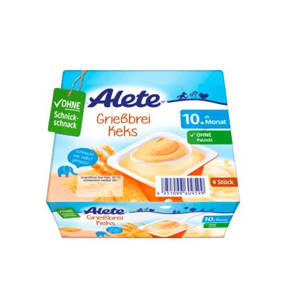 Alete ミルクカップ セモリナ粥 ビスケット 10か月から 100g×4個(0.4g)