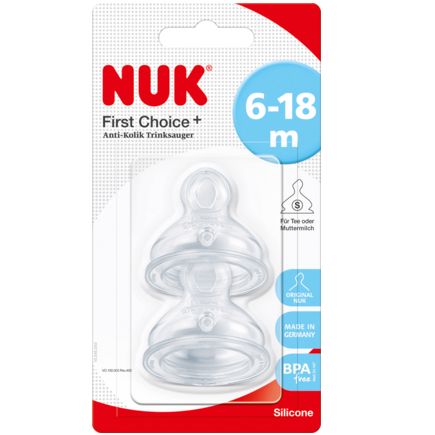 Nuk 乳首 ファーストチョイス+ シリコン製 6〜18か月 穴サイズS (お茶、母乳用) 2個