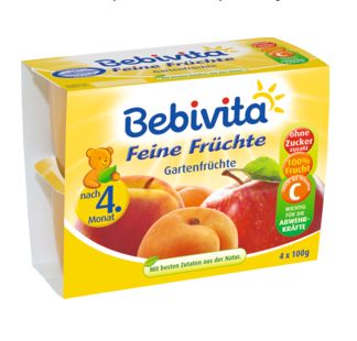 Bebivita 果物カップ ガーデンフルーツ 4か月から 100g×4個(0,4kg)
