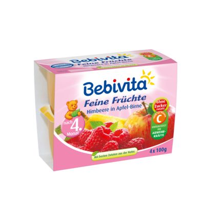 Bebivita 果物カップ リンゴ・洋ナシ・ラズベリー 5か月から 100g×4個(0,4kg)