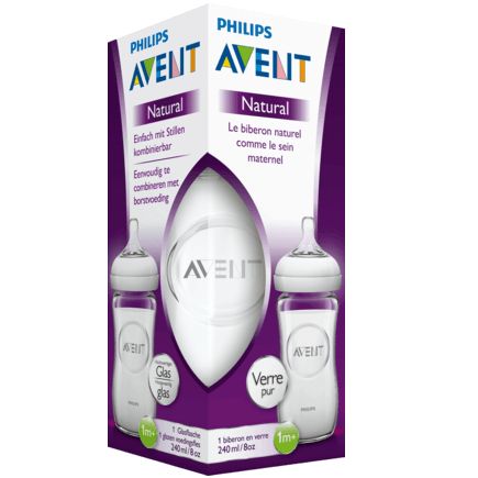 Philips AVENT ガラス哺乳瓶 ナチュラル 240ml 2つ穴 新生児から 1個